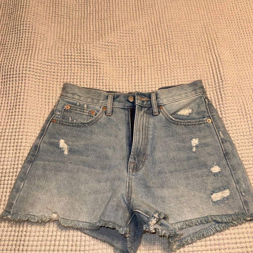 Just USA High-Rise Distressed Denim Shorts in Light Blue